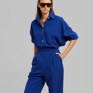 The Frankie Shop GEORGIA FLUID STRIPE SHIRT - DEEP BLUE Size XS/S